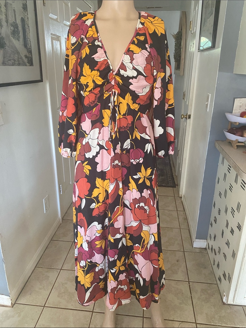 Anthropologie Maeve Floral V-Neck Maxi Dress in Multi-Color